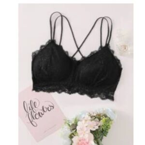 SHEIN Black cross back Lace Bralette - S